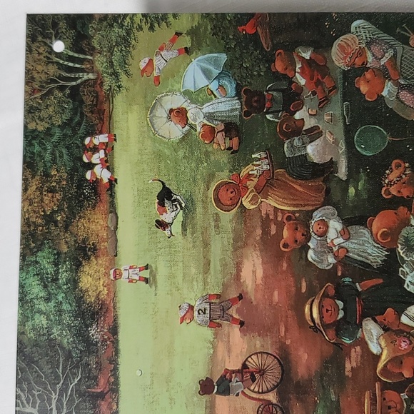 Picnic Family Bears Metal Tin Sign Baseball Outside Play Old Time Bike Park VTG - Picture 4 of 16
